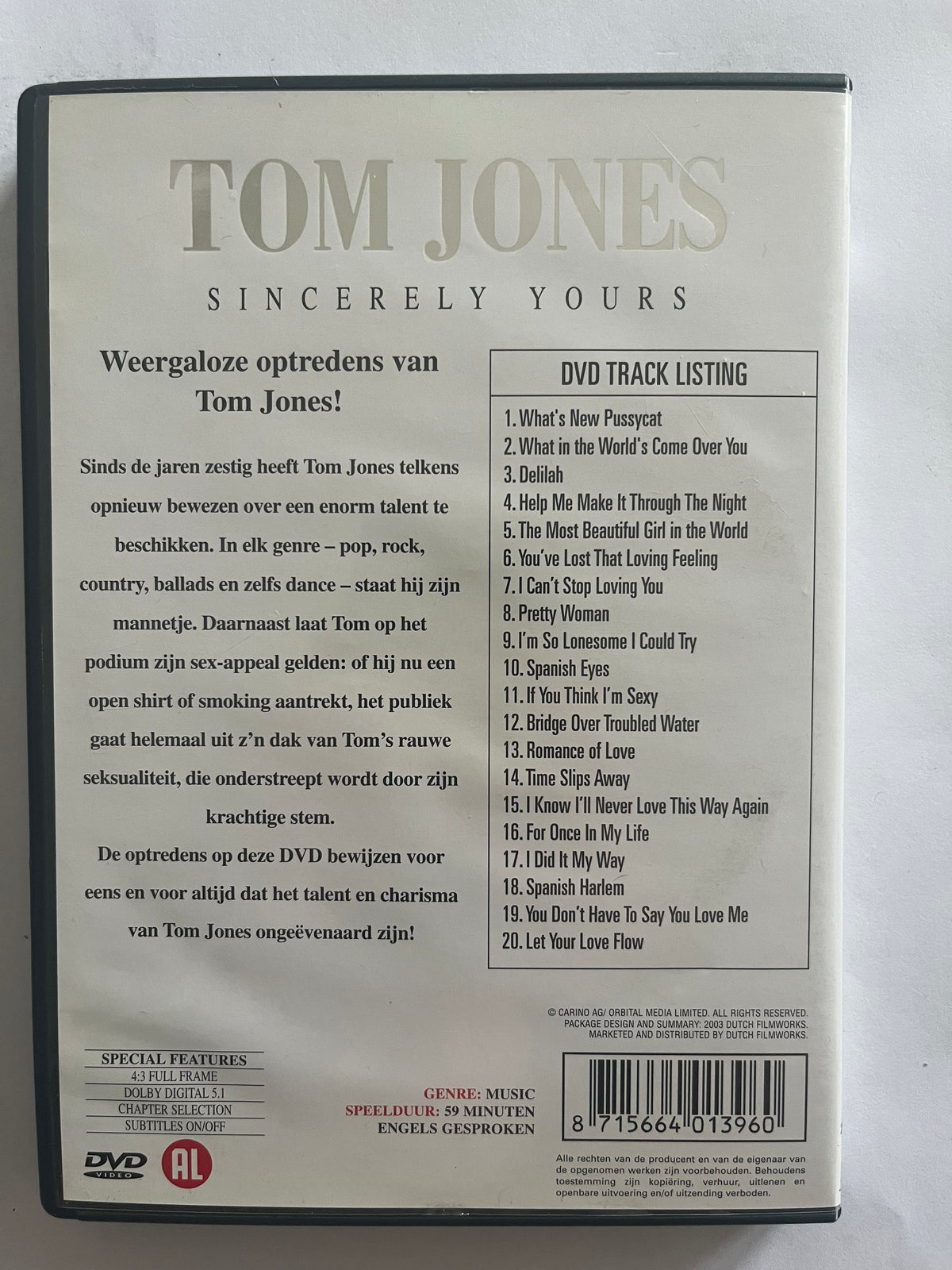 Tom Jones: Sincerely Yours – DVD | Classic Hits & Performances
