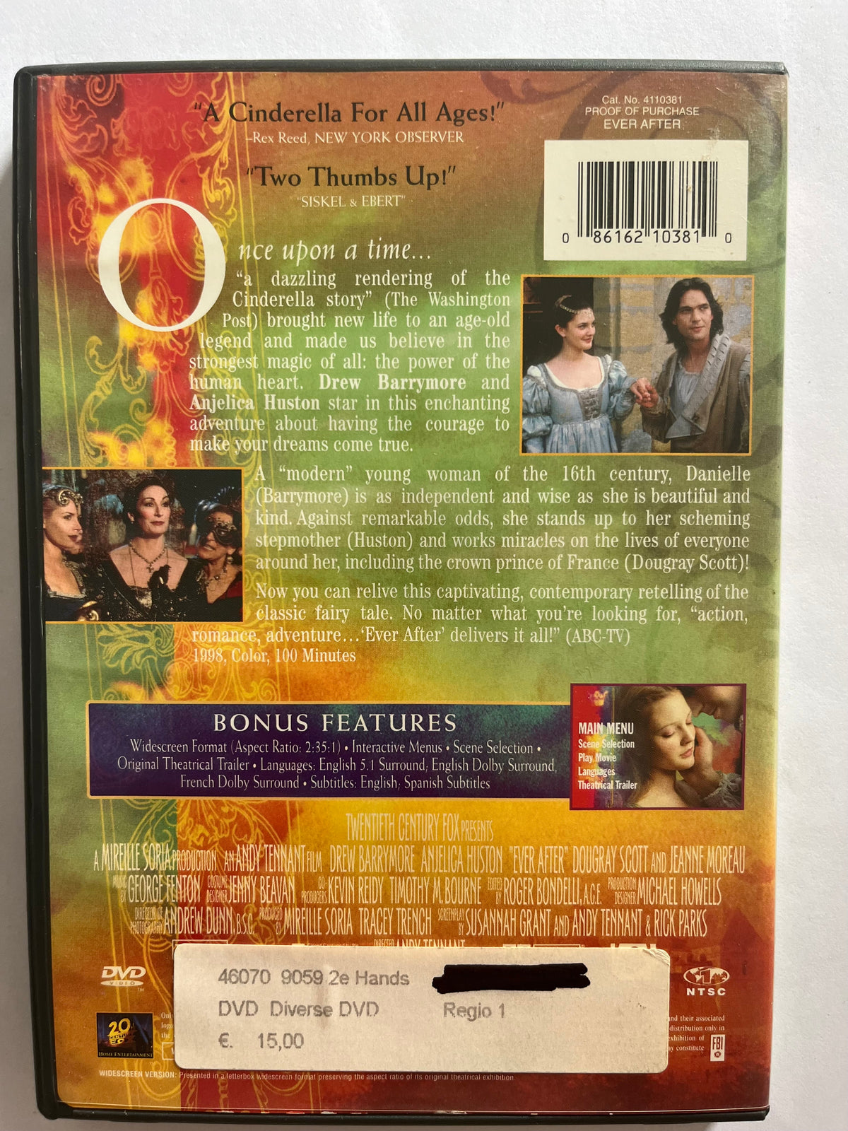Ever After: A Cinderella Story – DVD (1998) | Drew Barrymore & Anjelica Huston