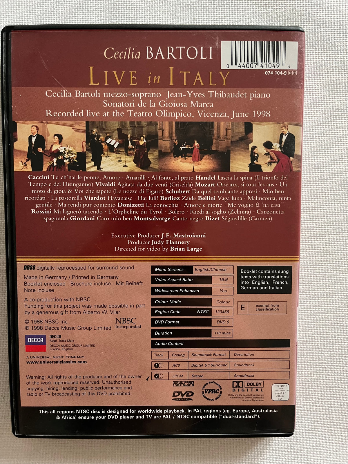 Cecilia Bartoli – Live in Italy – DVD (1998) | Classical Concert
