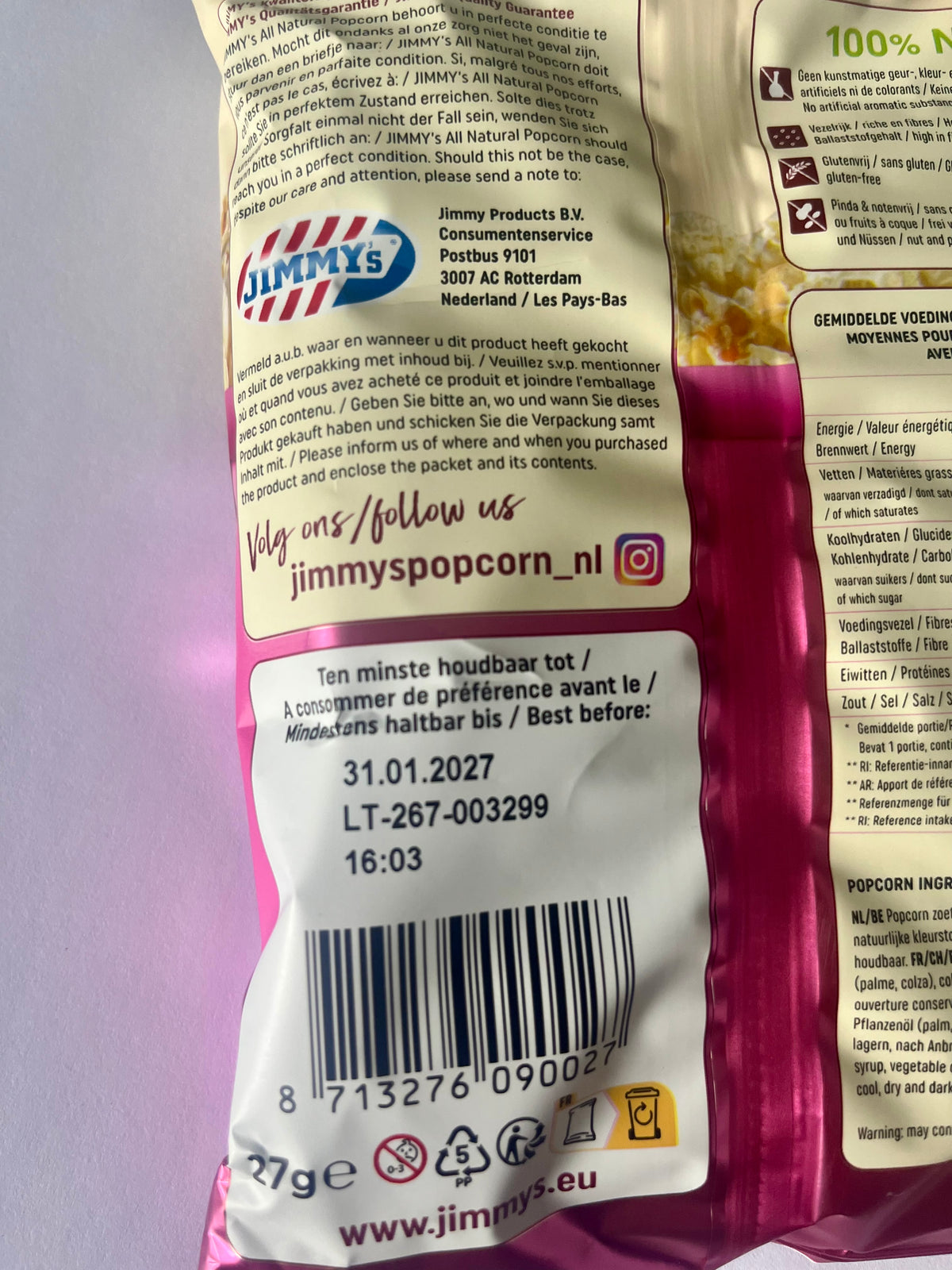 Jimmy’s Air Popped Sweet Popcorn – Vegan – 27g