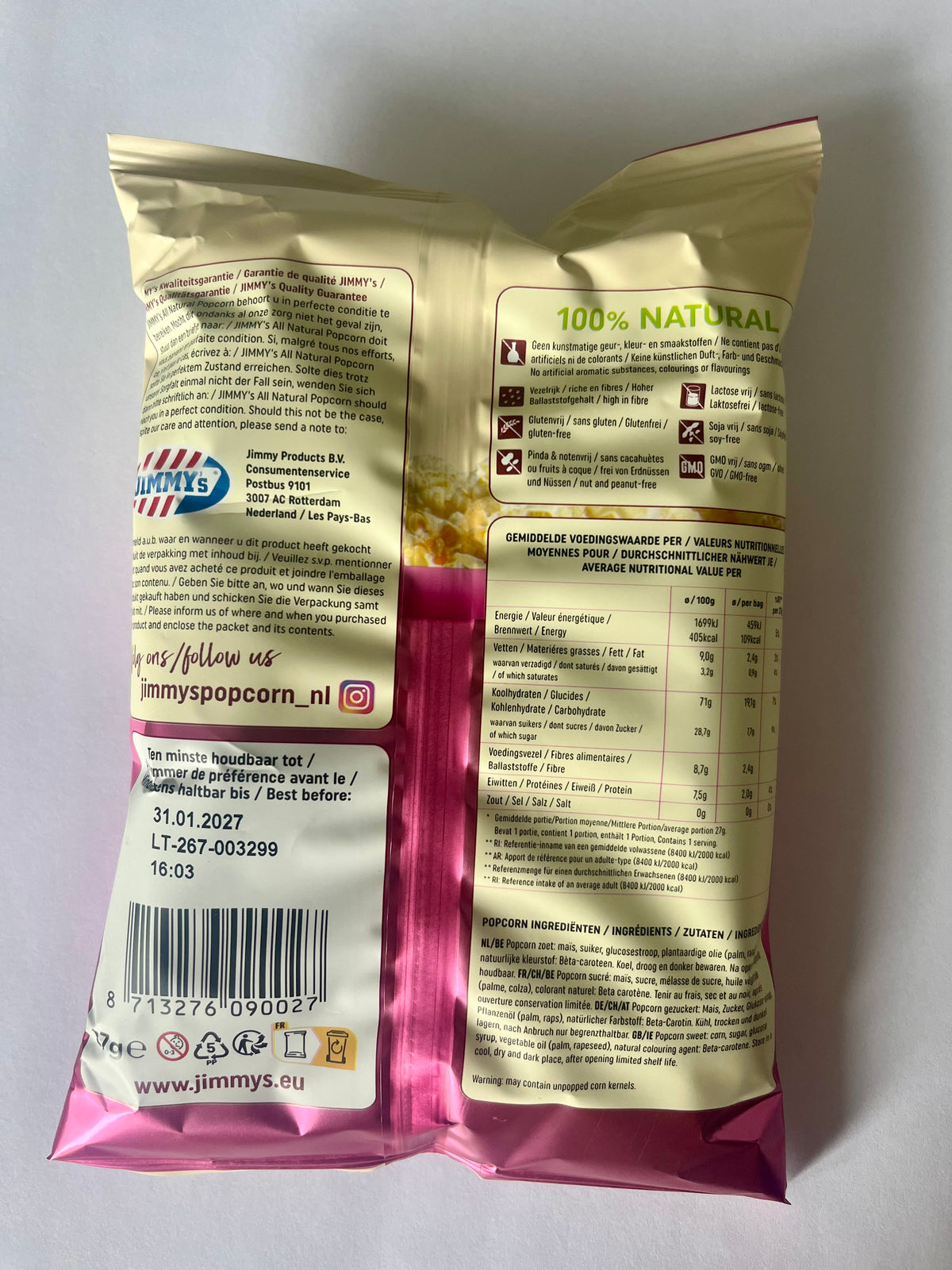 Jimmy’s Air Popped Sweet Popcorn – Vegan – 27g