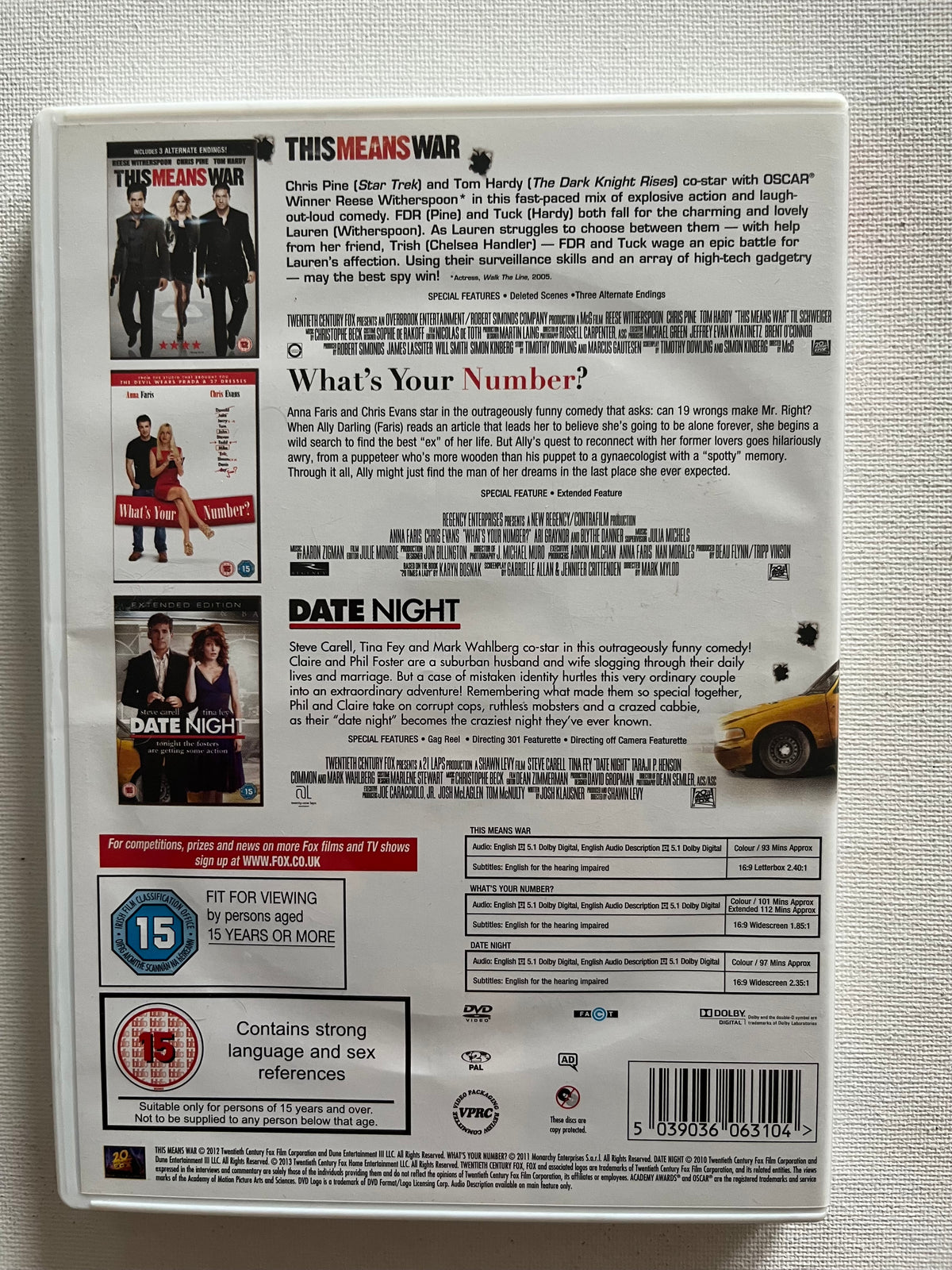 This Means War + What’s Your Number? + Date Night – 3-Movie DVD Set (2010–2012)