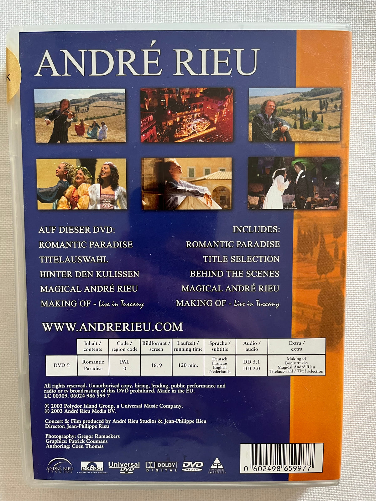 André Rieu – Romantic Paradise – DVD (2003) | Live in Italy