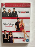 This Means War + What’s Your Number? + Date Night – 3-Movie DVD Set (2010–2012)